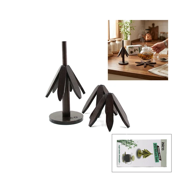 STANDLI=AĞAÇ MODEL 2PCS AHŞAP BAMBU KATLANIR NİHALE YAPRAKLI ÇİÇEK MODELİ= ÇAP: 20CM (5433) ürün görseli 1
