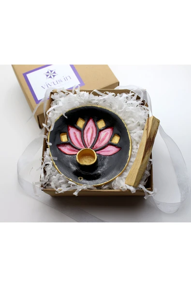 Lotus Palo Santo Tütsü Hediyeli Seramik Tütsülük El Yapımı Siyah Palo Santo Tütsü Hediyeli ürün görseli 1