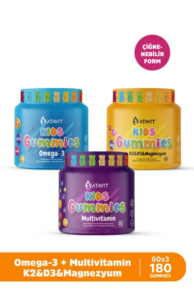 atavit Omega 3, D3 K2 , Magnezyum Multivitamin Süper 3 lü Gummıes Kıds ürün görseli 1