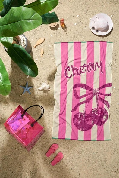 Özdilek Cherries Plaj Havlusu Büyük Boy (90x150)-Vişne Kırmızı ürün görseli 1