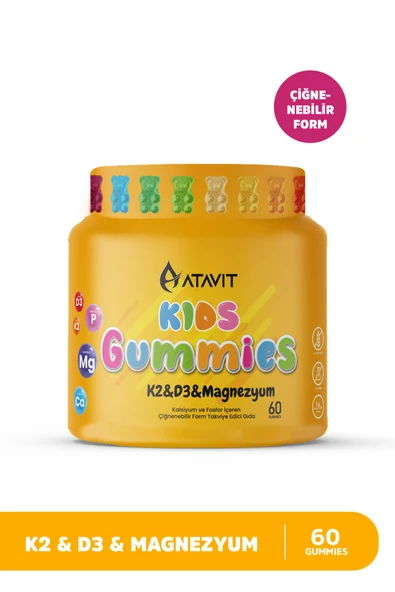 ATAVİT Gummies K2&D3 Magnezyum KIDS 60 Çiğnenebilir Form ürün görseli 1