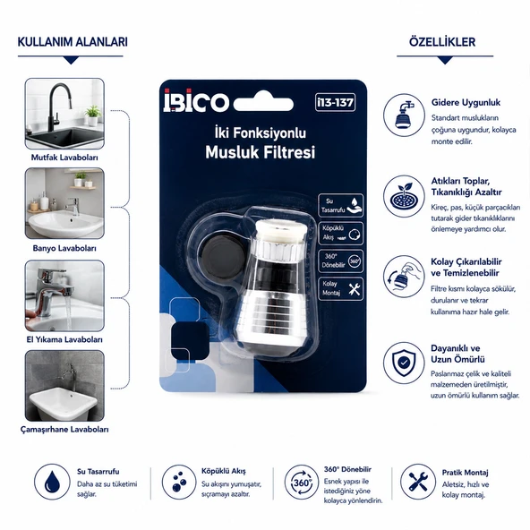 12 ADET MUSLUK UCU FİLTRESİ 2 FONKSİYONLU 360° DERECE DÖNEBİLEN BAŞLIK 16-19MM CAŞLIK ÇAPI (5433) ürün görseli 1