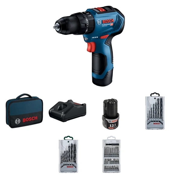 BOSCH GSB 12V-30+39 PCS DRİLL+BİTSET(2X2.0AH) ürün görseli 1