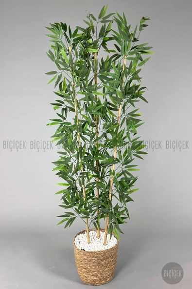 BİÇİÇEK Yapay Bambu Ağacı 140cm Hasır Saksıda - Resim 3