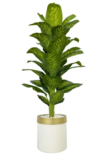 BİÇİÇEK Yapay Di̇fenbahya 170 Cm Krem Gold Metal Saksıda ürün görseli 1
