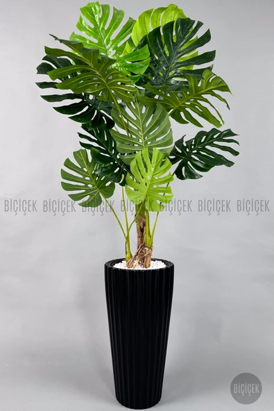 BİÇİÇEK Yapay Monstera Ağacı Deve Tabani 200 Cm Si̇yah Li̇lyum Saksıda ürün görseli 1
