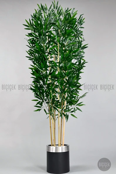 BİÇİÇEK Yapay Bambu Ağacı 170cm Siyah Silver Metal Saksıda ürün görseli 1