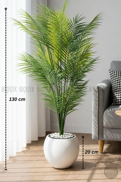BİÇİÇEK Areka Ağaci 24 Yapraklı 130 Cm Beyaz Küre Saksıda ürün görseli 1