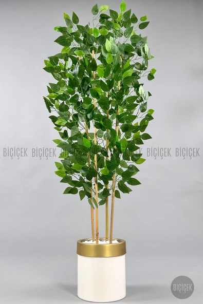 BİÇİÇEK Yapay Benjamin Ağacı 140cm Krem Gold Metal Saksıda ürün görseli 1