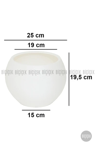 BİÇİÇEK Küre Saksı 25 Cm Beyaz - Resim 2