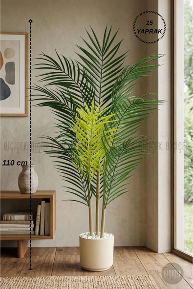 BİÇİÇEK Yapay Areka Ağacı 110 Cm 15 Yapraklı Bej Saksıda ürün görseli 1