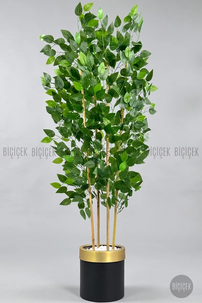 BİÇİÇEK Yapay Benjamin Ağacı 140cm Siyah Gold Metal Saksıda ürün görseli 1