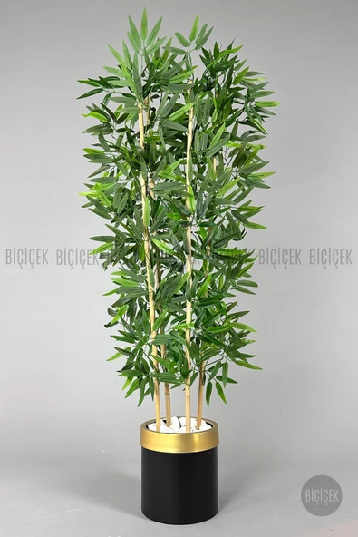 BİÇİÇEK Yapay Bambu Ağacı 140cm Siyah Gold Metal Saksıda ürün görseli 1