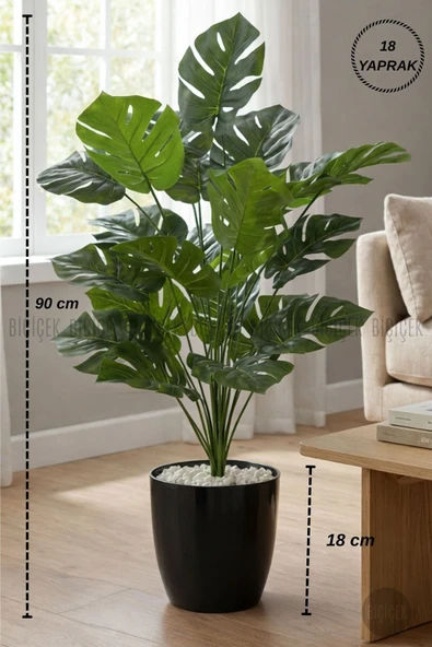 BİÇİÇEK Yapay Monstera Deve Tabani 60 Cm Si̇yah Yakut Saksıda ürün görseli 1