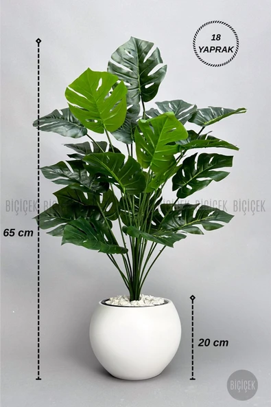 BİÇİÇEK Yapay Monstera Deve Tabani Bi̇tki̇si̇ 65 Cm Beyaz Küre Saksıda ürün görseli 1