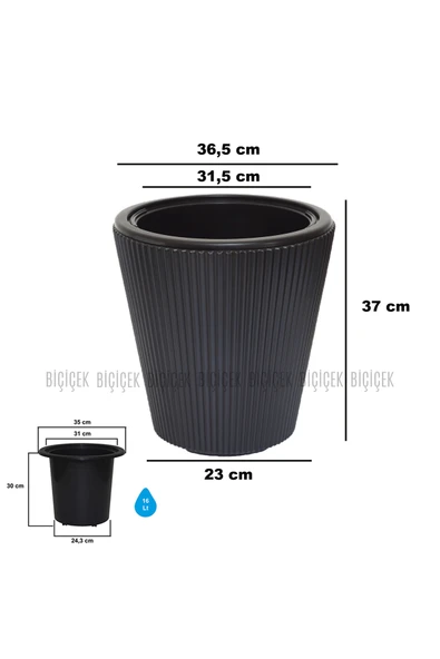 BİÇİÇEK Luna Saksı 37 Cm Si̇yah - Resim 2