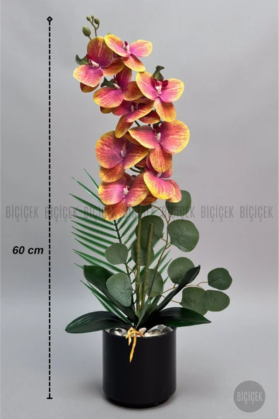 BİÇİÇEK Yapay Phalaenopsi̇s Turuncu Orki̇de 60 Cm ürün görseli 1
