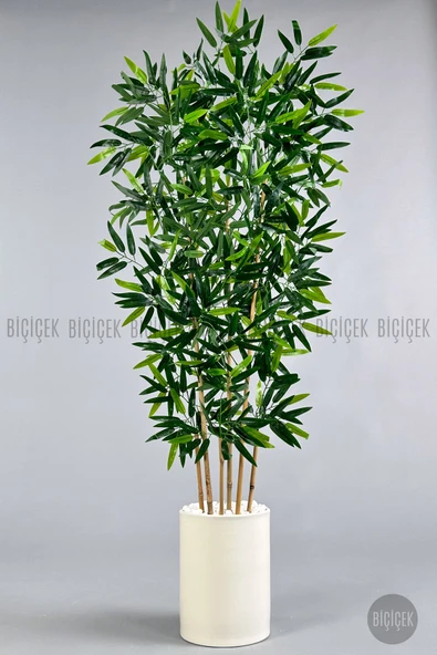 BİÇİÇEK Yapay Bambu Ağacı 6 Dallı 150 Cm Yoğun Yapraklı Metal Siyah Saksı ürün görseli 1