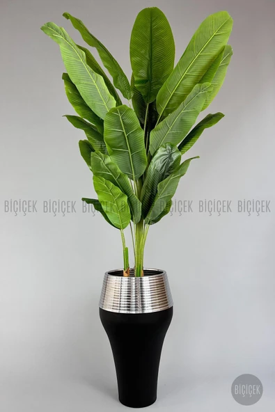 BİÇİÇEK Yapay Starli̇ce 230 Cm Bambu Gövdeli̇ 22 Yapraklı Si̇yah Gümüş Cleopatra Saksıda ürün görseli 1