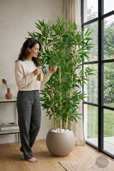 BİÇİÇEK Yapay Bambu Ağacı 160 Cm Mocha Küre Saksıda ürün görseli 1