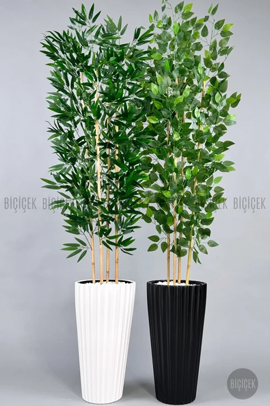 BİÇİÇEK Yapay Bambu Ve Benjamin 4 Dal Yoğun Yapraklı 180 Cm Lilyum Saksıda ürün görseli 1