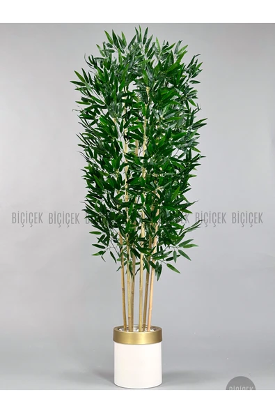 BİÇİÇEK Yapay Bambu Ağacı 170cm Krem Gold Metal Saksıda ürün görseli 1