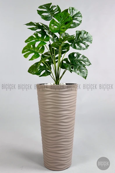 BİÇİÇEK Yapay Monstera Deve Tabani Bi̇tki̇si̇ 130 Cm Mocha Kumsal Saksıda ürün görseli 1