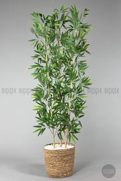 BİÇİÇEK Yapay Bambu Ağacı 140cm Hasır Saksıda - Resim 5