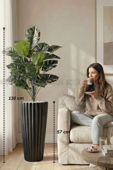 BİÇİÇEK Yapay Monstera Deve Tabani Bi̇tki̇si 130 Cm Si̇yah Li̇lyum Saksıda ürün görseli 1