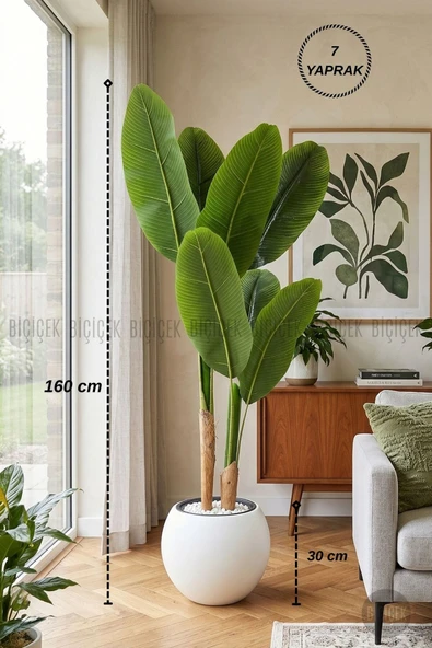 BİÇİÇEK Yapay Starli̇ce 160 Cm 7 Yapraklı Beyaz Küre Saksıda ürün görseli 1