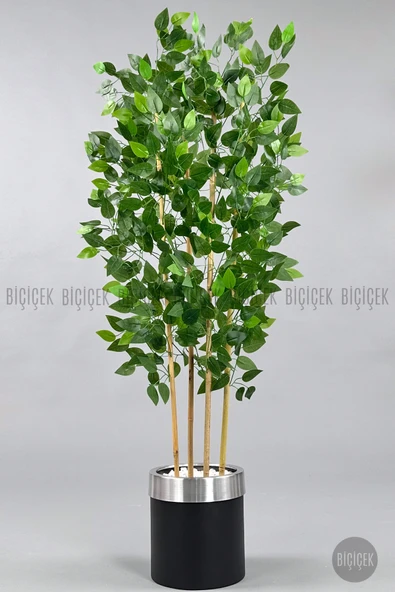 BİÇİÇEK Yapay Benjamin Ağacı 140cm Siyah Gümüş Metal Saksıda ürün görseli 1