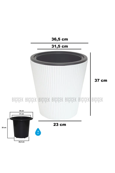 BİÇİÇEK Luna Saksı 37 Cm Beyaz - Resim 2