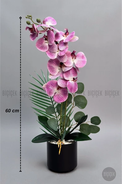 BİÇİÇEK Yapay Phalaenopsi̇s Mor Beyaz Orki̇de 60 Cm ürün görseli 1