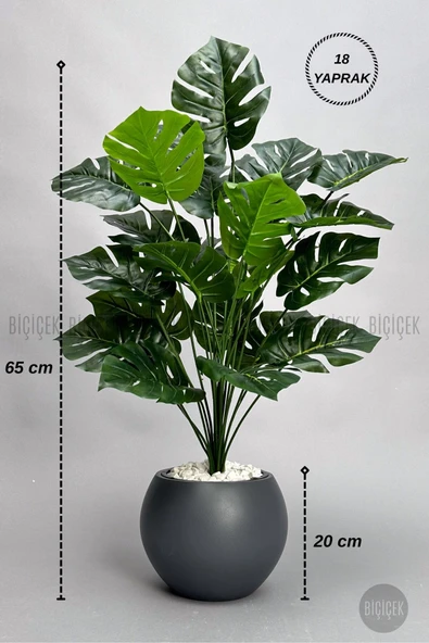 BİÇİÇEK Yapay Monstera Deve Tabani Bi̇tki̇si̇ 65 Cm Antresi̇t Küre Saksıda ürün görseli 1