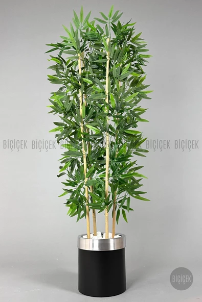 BİÇİÇEK Yapay Bambu Ağacı 140cm Siyah Gümüş Metal Saksıda ürün görseli 1
