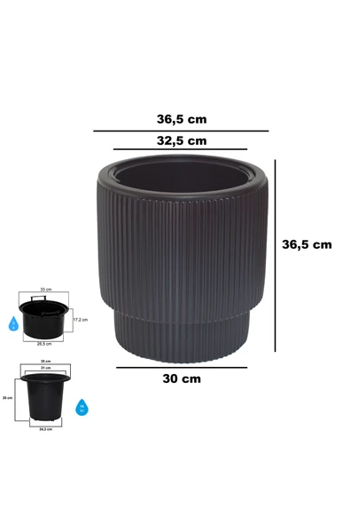 BİÇİÇEK Vega Saksı 32 Cm Si̇yah - Resim 2