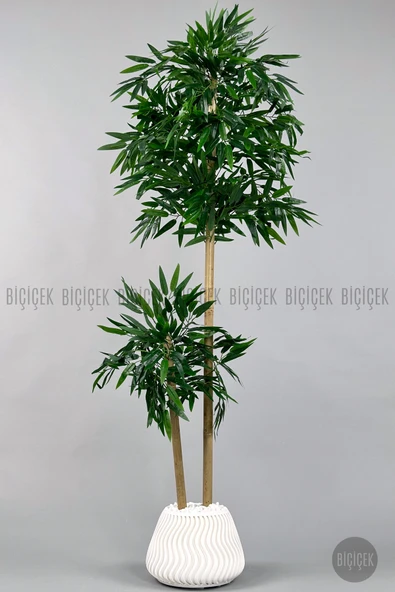 BİÇİÇEK Yapay Bambu Ağacı 160cm Spiral Saksıda Leylek Model ürün görseli 1