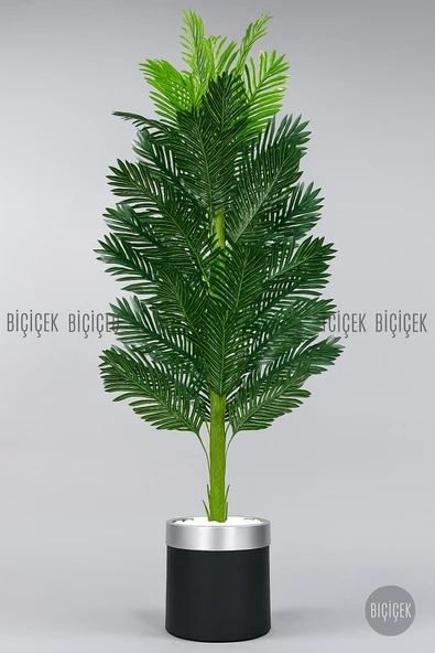 BİÇİÇEK Yapay Areka Ağaci 160 Cm Si̇yah Gümüş Metal Saksıda Tek Gövdeli̇ ürün görseli 1