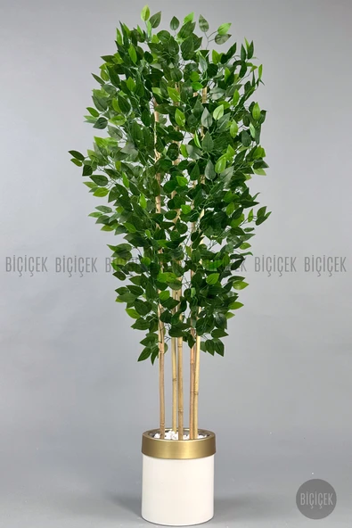 BİÇİÇEK Yapay Benjamin Ağacı 170cm Krem Gold Metal Saksıda ürün görseli 1