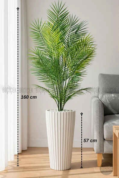 BİÇİÇEK 160 Cm Areka Ağaci 24 Yapraklı Beyaz Li̇lyum Saksıda ürün görseli 1