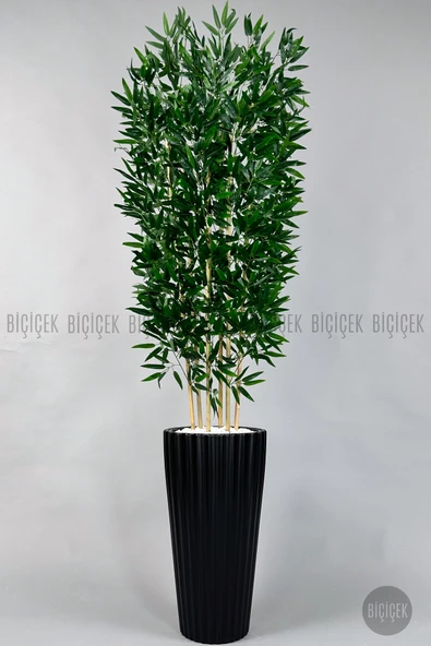 BİÇİÇEK Yapay Bambu Ağacı 6 Dallı Yoğun Yapraklı 220 Cm Siyah Lilyum Saksıda ürün görseli 1