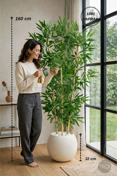 BİÇİÇEK Yapay Bambu Ağacı 160 Cm Beyaz Küre Saksıda ürün görseli 1