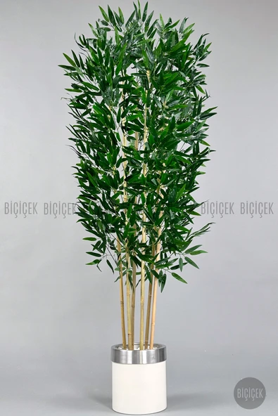 BİÇİÇEK Yapay Bambu Ağacı 170cm Krem Silver Metal Saksıda ürün görseli 1