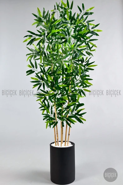 BİÇİÇEK Yapay Bambu Ağacı 6 Dallı 150 Cm Yoğun Yapraklı Metal Krem Saksı ürün görseli 1