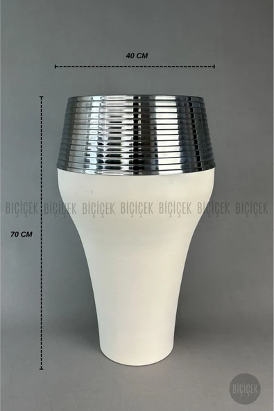 BİÇİÇEK Cleopatra Saksı 70cm Krem Gümüş ürün görseli 1