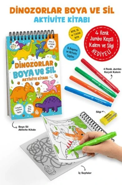 Dinozorlar - Boya ve Sil Aktivite Kitabı / 3 Yaş + ürün görseli 1