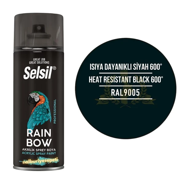 Selsil Isıya Dayanıklı Akrilik Sprey Boya SİYAH 400 ml. - RAL9005 ürün görseli 1