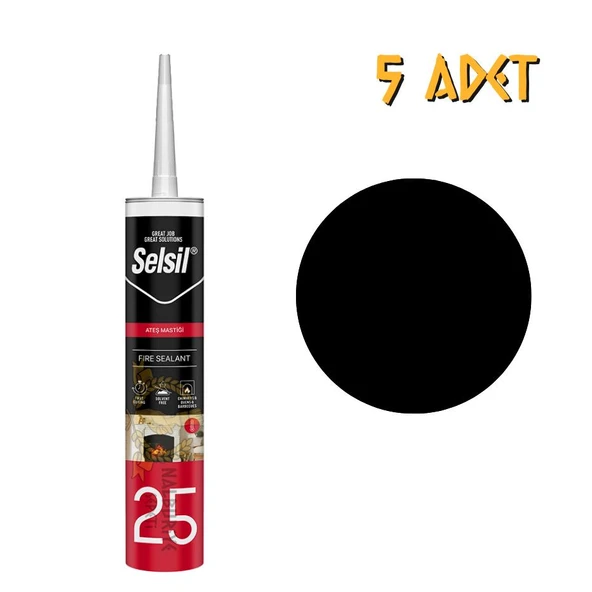 Selsil Isıya Dayanıklı Ateş Mastiği SİYAH 300 ml. - 5 Adet ürün görseli 1