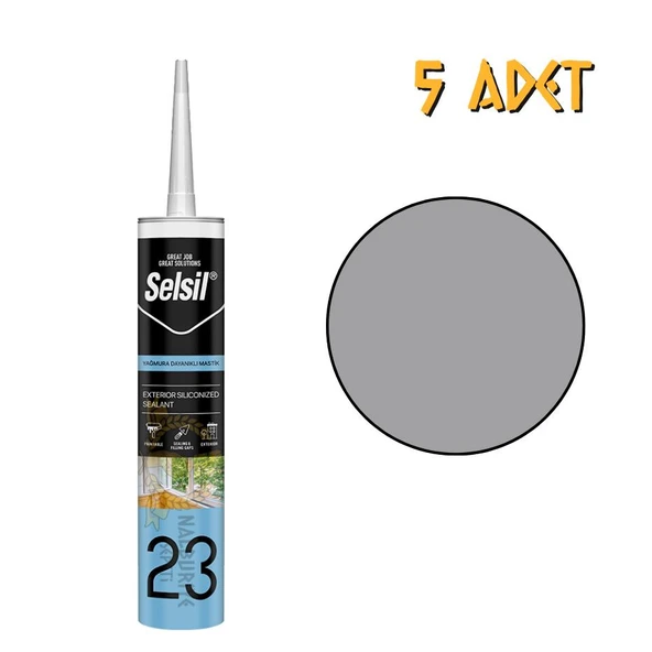 Selsil Yağmura Dayanıklı Silikonize Mastik GRİ 485 gr. - 5 Adet ürün görseli 1