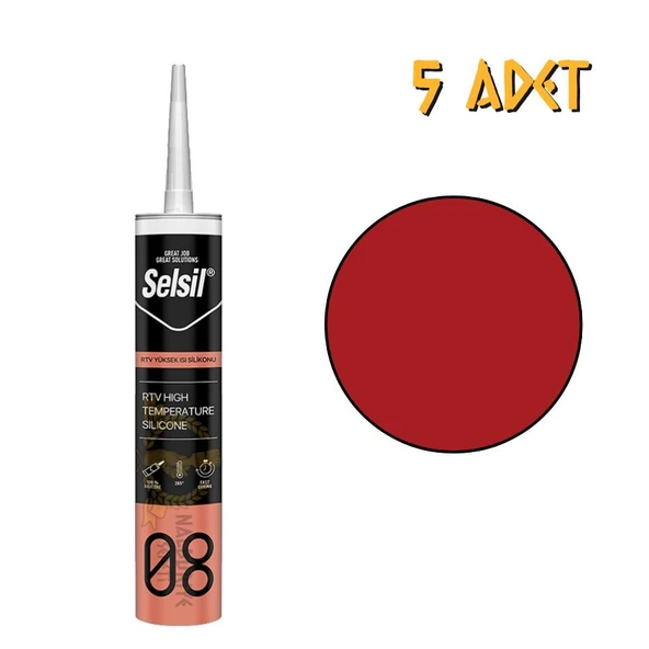 Selsil RTV Sıvı Conta Yüksek Isı Silikonu KIRMIZI 280 ml. - 5 Adet ürün görseli 1